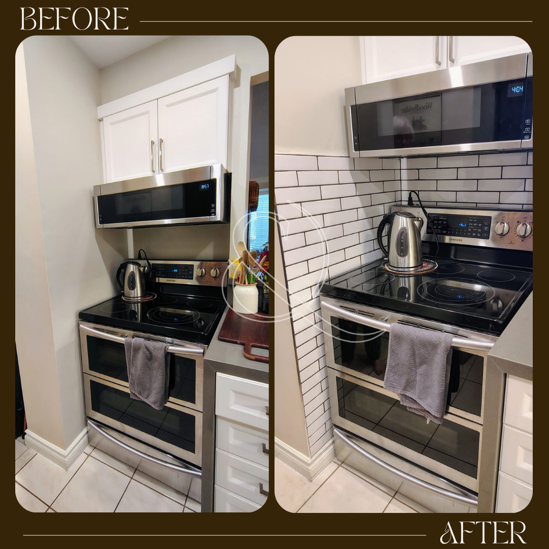 Kitchen backsplash before and after