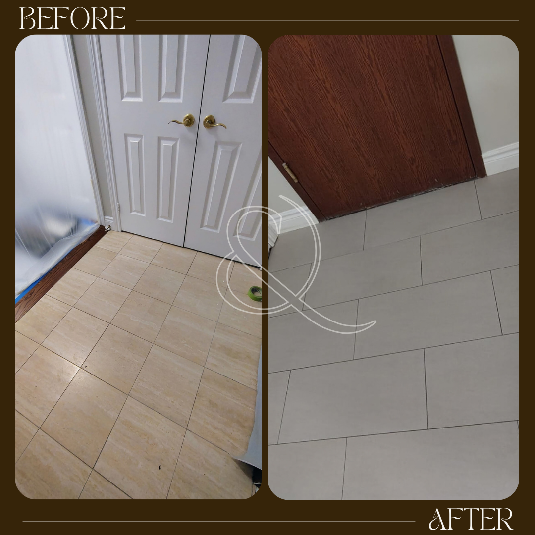 Entrance tile floor before and after